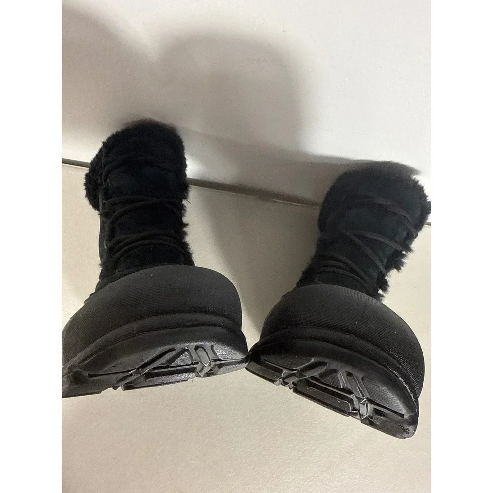 Sorel Womens Black Suede Faux Fur Trim Waterproof Winter Snow Boots Lace Up Sz 8